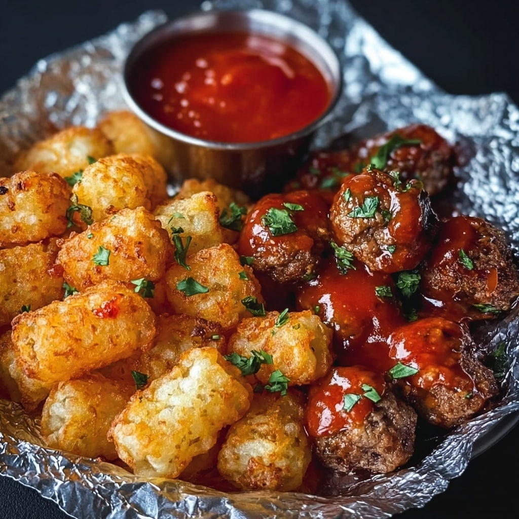 Tater Tot & Meatball Foil Packets Recipe - Recipe Image