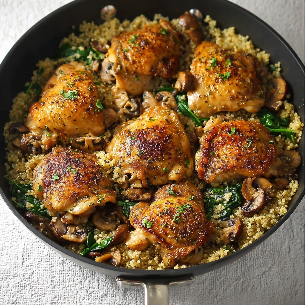 One-Pot Chicken, Quinoa, Mushrooms & Spinach Recipe - Recipe Image