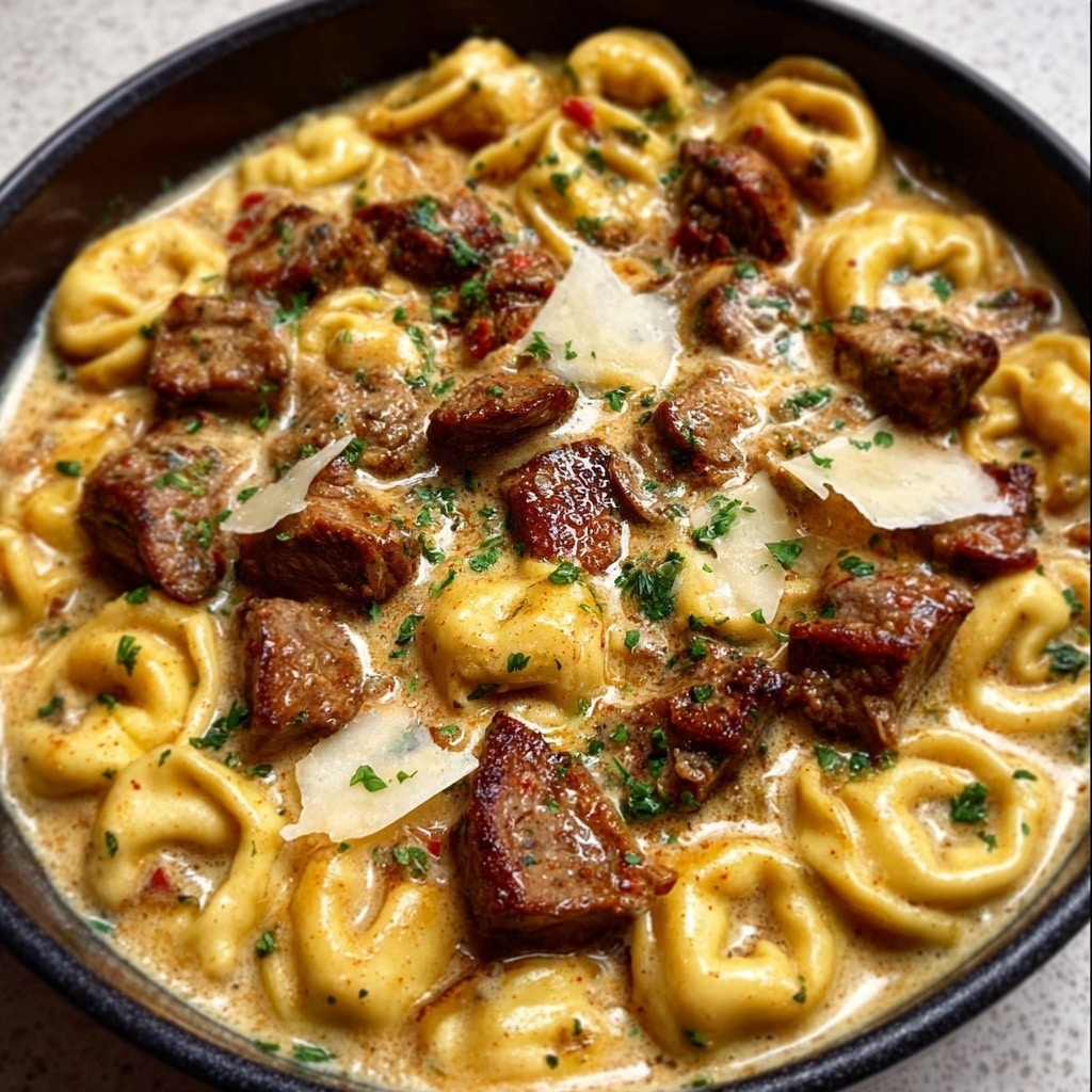 Cheesesteak Tortellini in Rich Provolone Sauce Recipe - Recipe Image