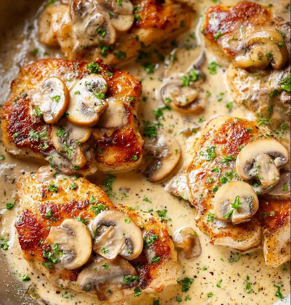 Creamy Garlic Mushroom Chicken Thighs Recipe - Recipe Image