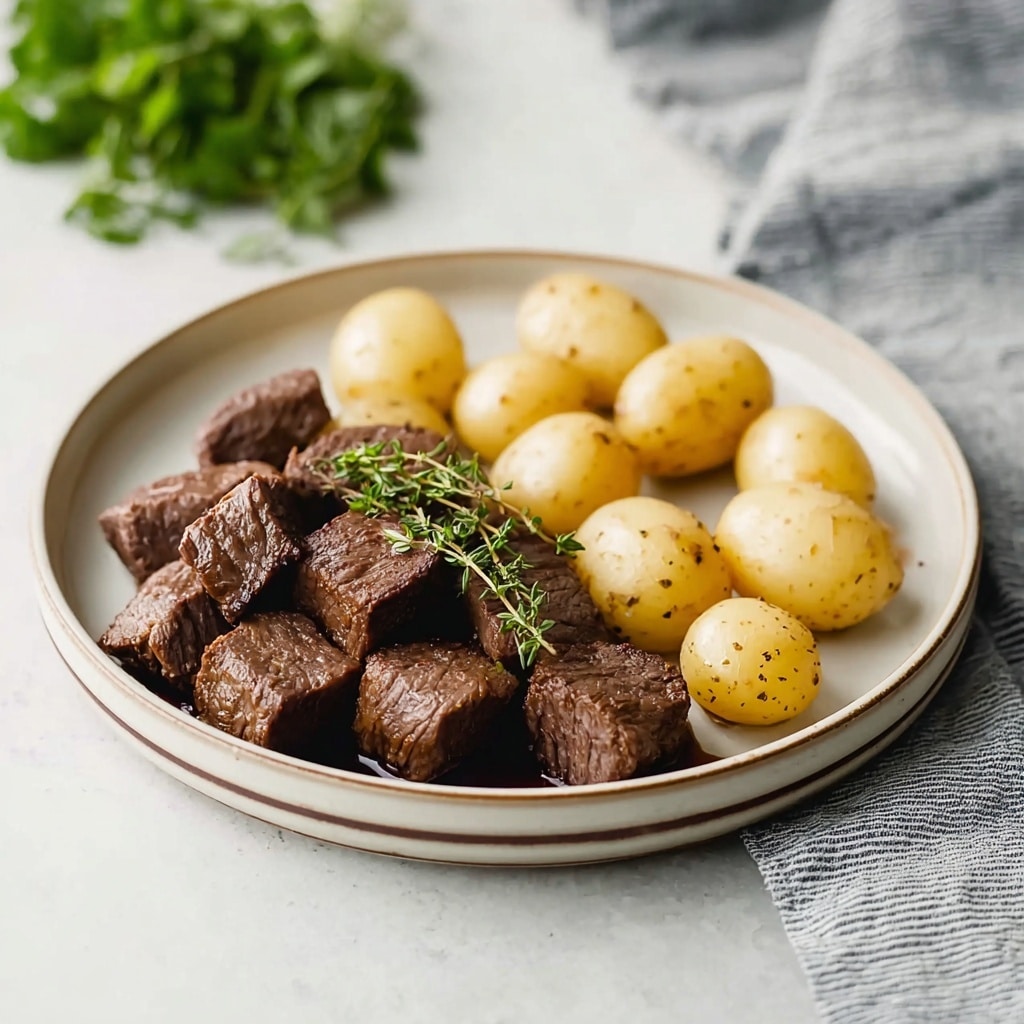 Crockpot Garlic Butter Beef Bites with Potatoes Recipe - Recipe Image