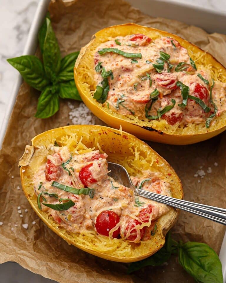 Boursin Spaghetti Squash with Cherry Tomatoes and Basil Recipe