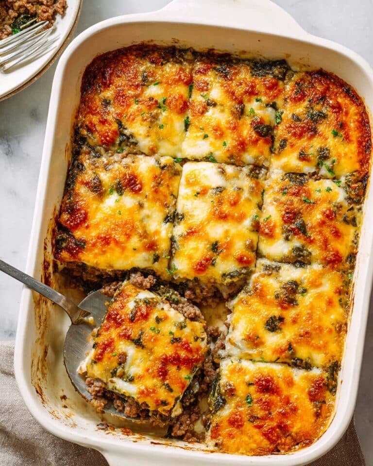 Ground Beef and Cauliflower Rice Casserole with Spinach and Cheese Recipe