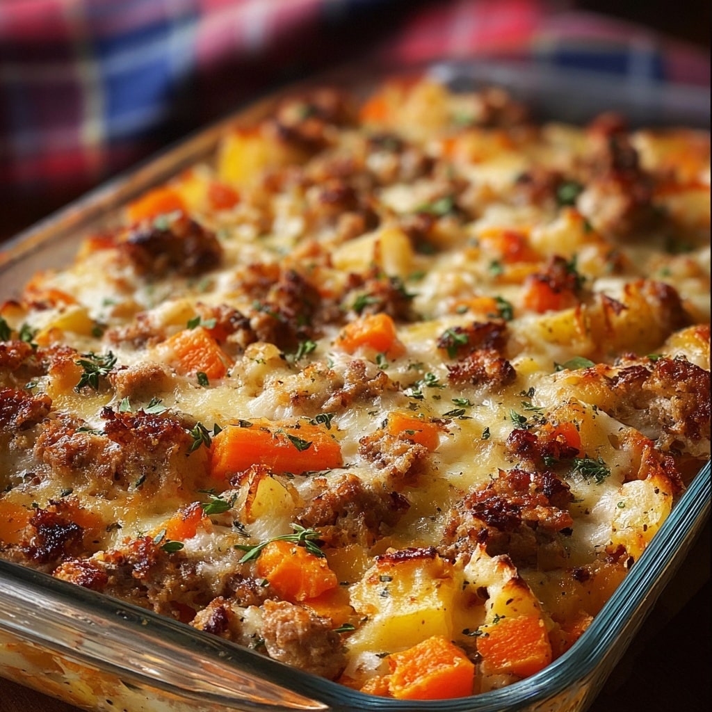 Amish Hamburger with Fall Veggies Bake Recipe - Recipe Image