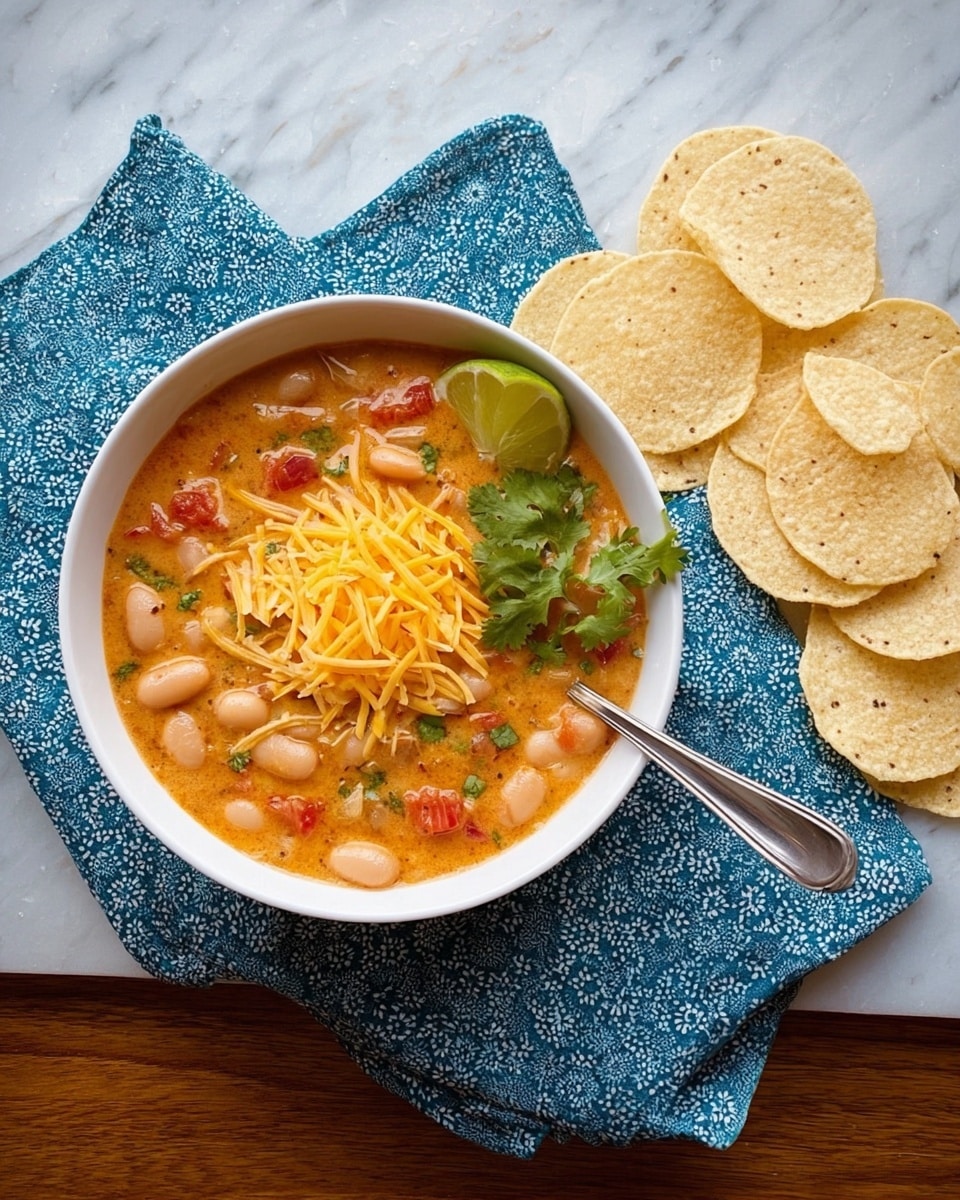 This image shows a thick, creamy stew in a black pot, filled with a rich orange sauce. The stew contains multiple layers and textures: white beans scattered throughout, chunks of tender meat, and small pieces of red tomatoes. Green chopped herbs are sprinkled on top, adding a fresh, vibrant color contrast to the orange and white base. The sauce looks smooth and glossy, with a few visible bits of seasoning giving it a textured appearance. The pot is sitting on a shiny metal surface with a white marbled texture background. photo taken with an iphone --ar 4:5 --v 7