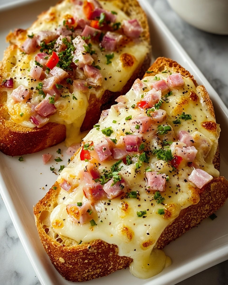 The image shows four small bread bowls with a golden brown crust, each filled with a creamy, melted cheese layer that slightly spills over the edges. On top of the cheese, there are small pieces of crispy bacon with reddish-brown color, and scattered bits of green herbs adding a fresh touch. Some of the bowls also have tiny chunks of yellow and red peppers or vegetables mixed in, creating a colorful look. The bread has a textured crust with a rustic, homemade feel, all placed on brown paper over a wooden surface with a blurred white marbled background. photo taken with an iphone --ar 4:5 --v 7