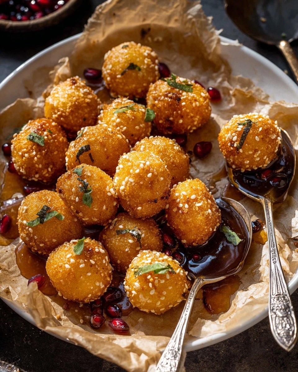 The image shows several small round pastries made of flaky, golden-brown puff pastry with many thin layers visible. Each pastry has a slightly raised edge forming a cup shape filled with white, crumbly cheese. On top of the cheese, there is a small sprig of fresh green herb, possibly thyme. The pastries are placed on a wooden board, and the background is softly blurred with a warm, cozy light. Some scattered coarse salt and tiny herbs are visible around the pastries. photo taken with an iphone --ar 4:5 --v 7
