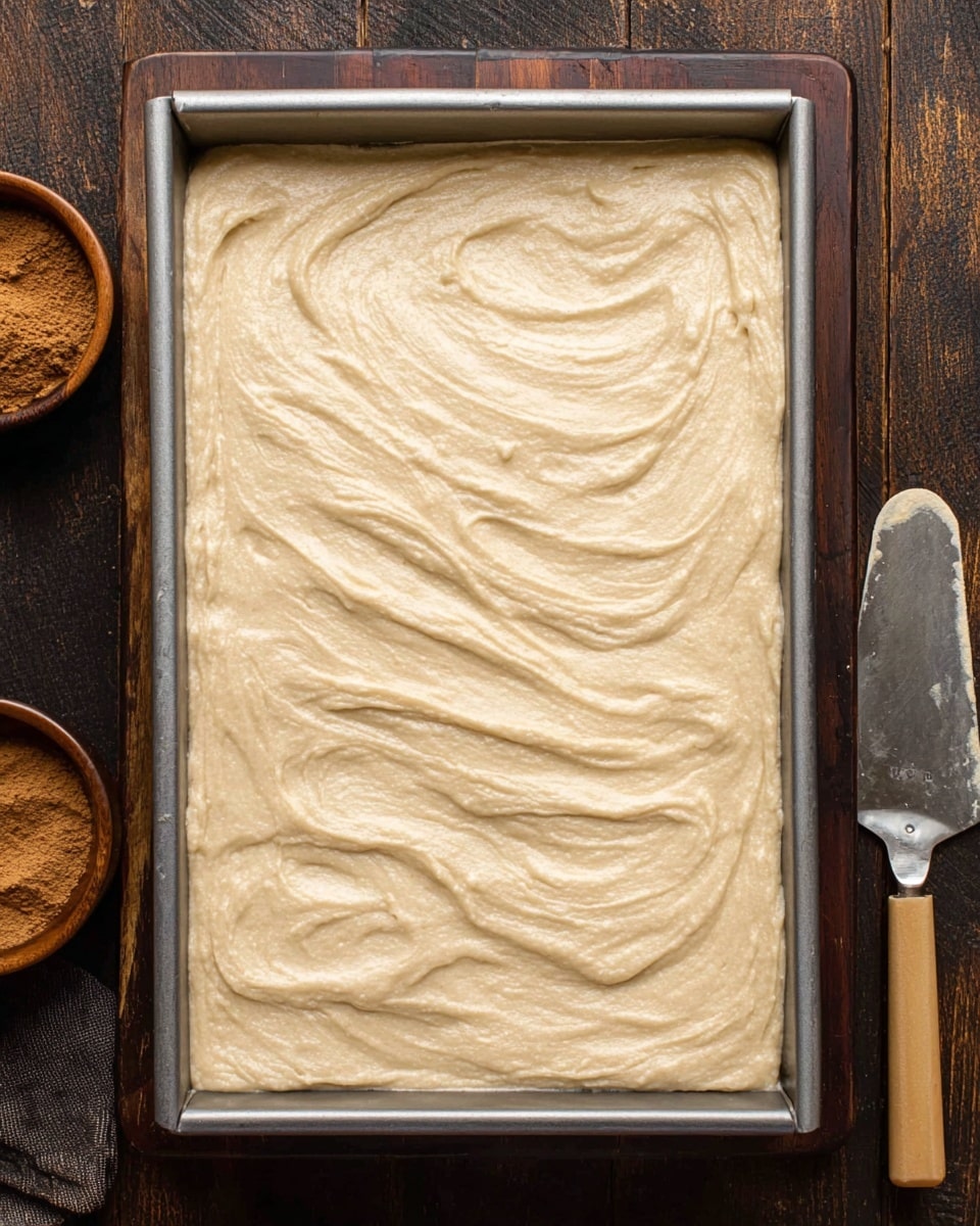 A single square slice of moist brown cake with a crumbly texture is topped with a thick, smooth layer of creamy white frosting that looks soft and spread evenly with gentle swirls. The slice sits on a round white plate with a matte finish on a dark wooden surface. Next to the slice is a silver fork with a light handle. In the blurred background, there is a round cake with the same frosting on a dark plate, and part of a brown bowl is visible. The overall scene has warm tones and a homey feeling. Photo taken with an iphone --ar 4:5 --v 7
