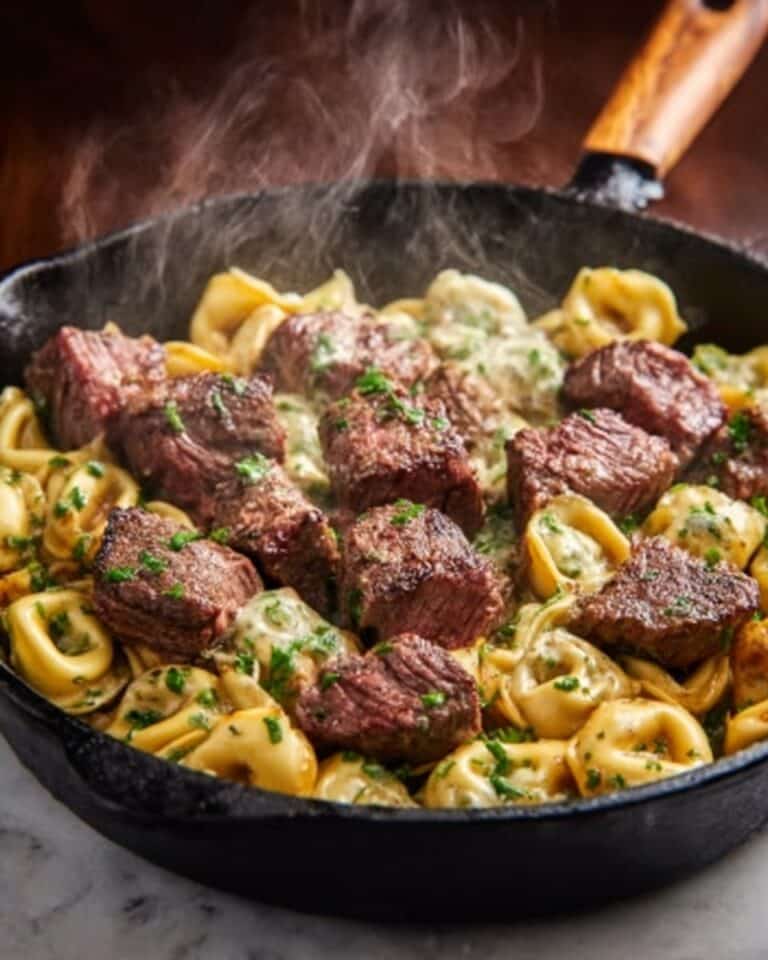 Garlic Steak Tortellini in Creamy House Sauce Recipe