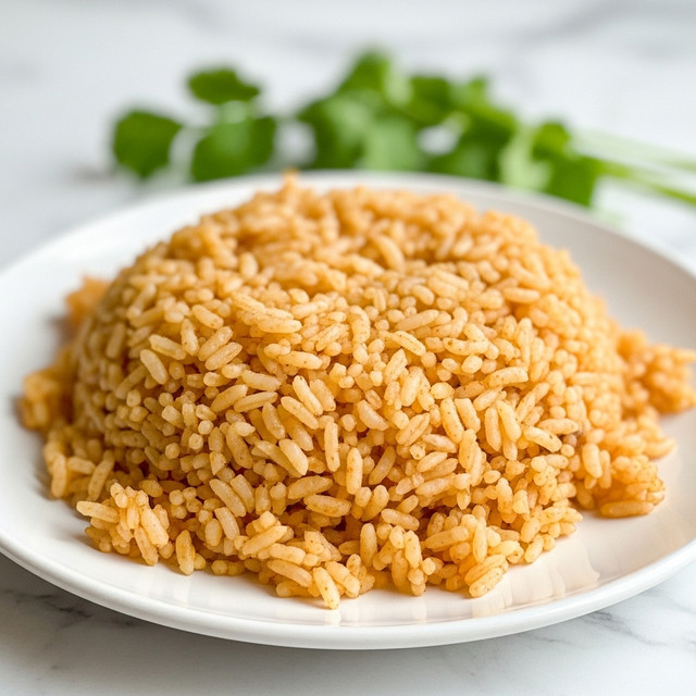 A close-up of a mound of orange-colored rice served on a simple white plate. The rice grains are loose and fluffy, each grain clearly visible with a lightly oily texture, showing a mix of light and darker orange shades that suggest seasoning. In the background, there is a bunch of fresh green cilantro adding a bright contrast, placed on a white marbled surface. The image is bright and natural, creating a fresh and appetizing feel. photo taken with an iphone --ar 4:5 --v 7