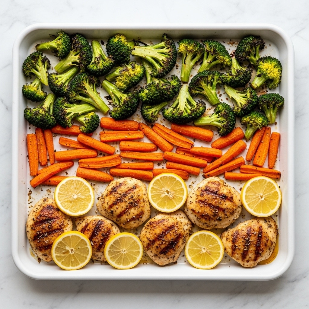 A white plate filled with golden brown roasted chicken drumsticks and thighs mixed with roasted vegetables including yellow potatoes, orange carrots, green broccoli, and red onions, all slightly crispy and seasoned with herbs and spices; the food is arranged neatly covering the whole plate, and the background is a white marbled surface. photo taken with an iphone --ar 4:5 --v 7