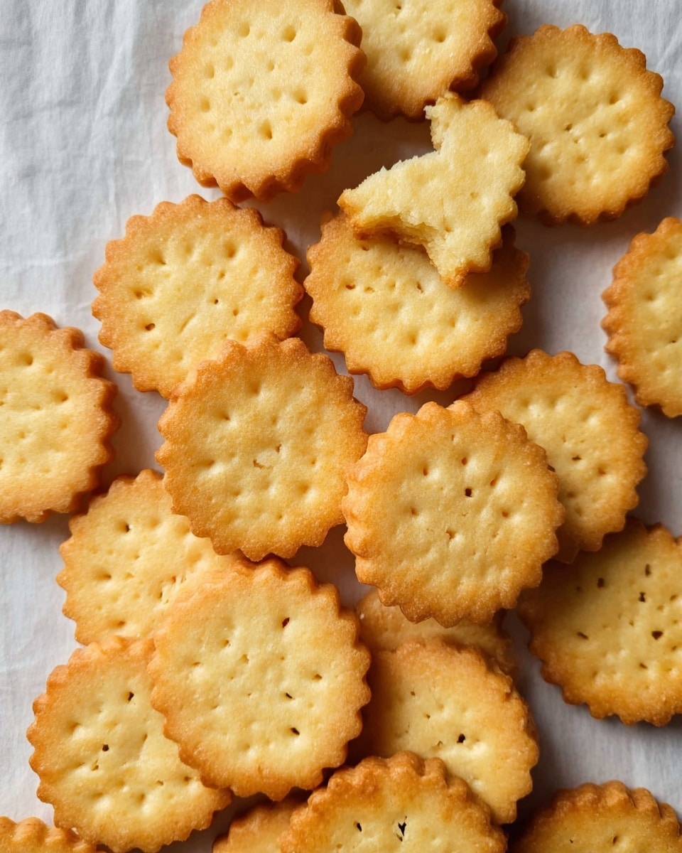The image shows many small round cookies with scalloped edges, stacked and scattered closely together on white parchment paper over a white marbled surface. Each cookie is golden brown with a slightly crispy texture and has small evenly spaced holes on the top. One cookie is broken into a small piece placed near the top center of the image. The lighting highlights the warm golden color and slightly rough texture of the cookies. photo taken with an iphone --ar 4:5 --v 7