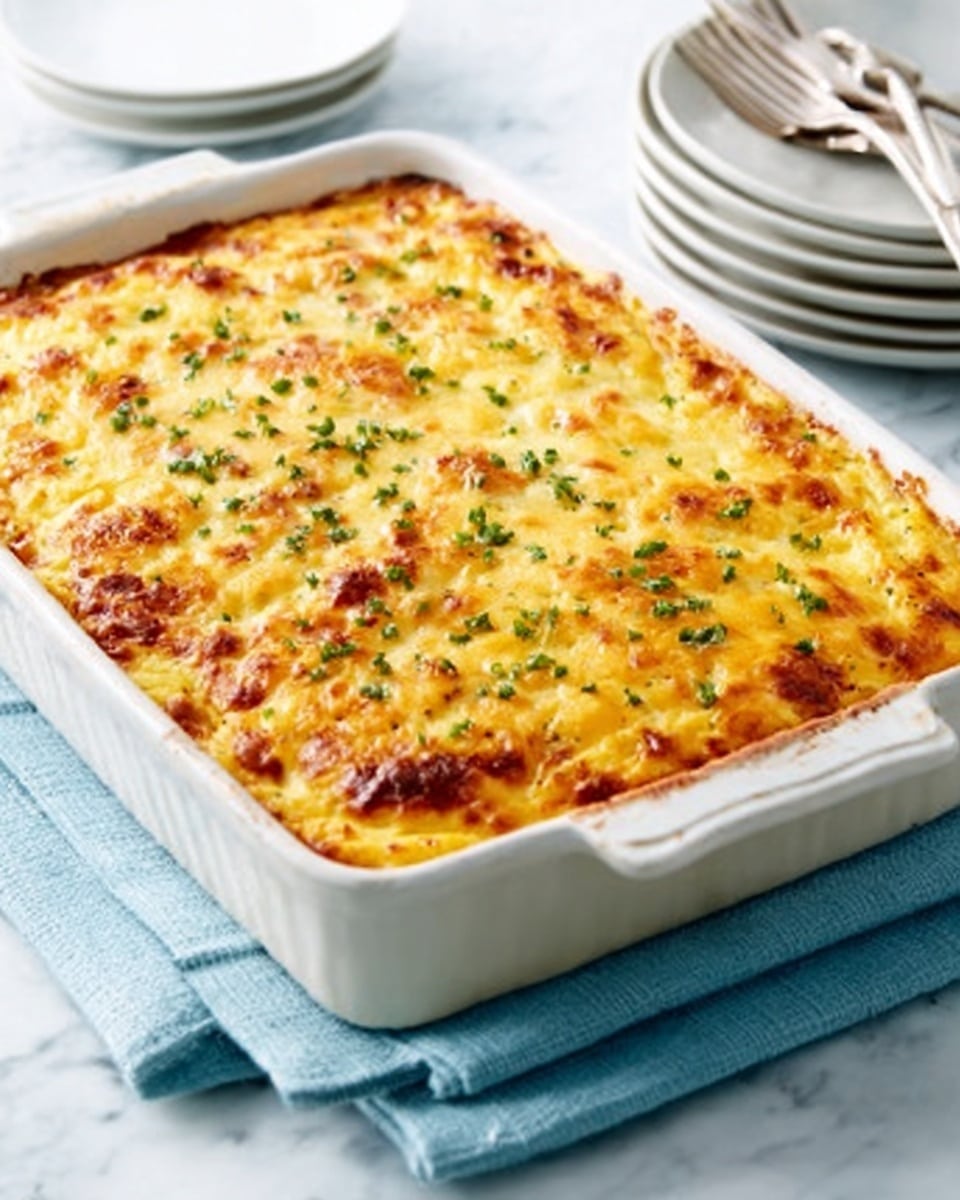 The image shows a close-up of a thick square slice of a baked casserole being lifted by a metal spatula. The casserole has three visible layers: the bottom layer looks like cooked ground meat with a brown texture, the middle layer is creamy mashed potatoes with a smooth pale cream color, and the top layer is golden yellow mashed potatoes browned slightly with small bits of caramelized onions. The casserole is in a white dish and the background has a white marbled texture. Photo taken with an iphone --ar 4:5 --v 7