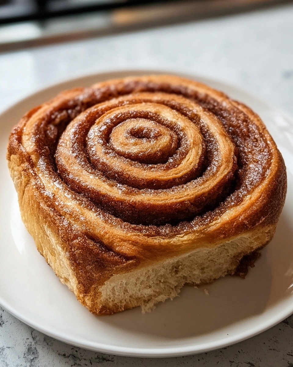 The image shows a close-up of a thick slice of cinnamon swirl bread resting on a wooden board. The slice has two main layers: the outer layer is golden brown with a slightly crispy texture, while inside, a light tan colored soft bread is swirled with dark brown cinnamon filling, creating a wavy pattern throughout the bread. On top of the bread, powdered sugar is lightly dusted, adding a subtle white contrast to the rich cinnamon swirl. The background is a smooth white marbled texture. Photo taken with an iphone --ar 4:5 --v 7