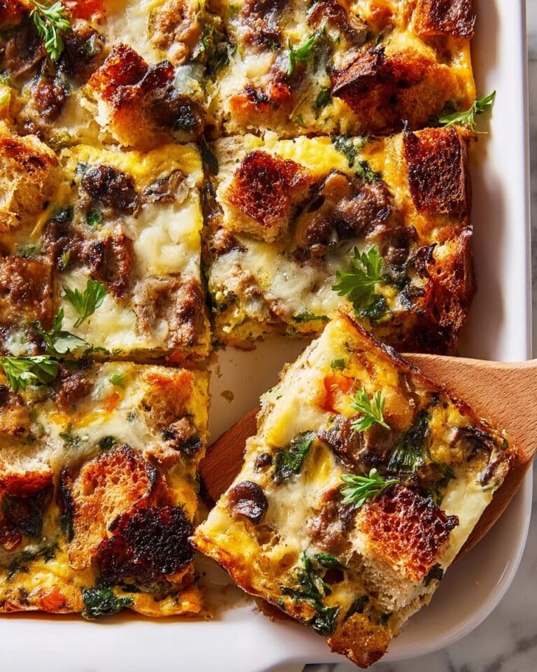 Italian Sausage Breakfast Strata with Spinach, Mushrooms, and Tomatoes Recipe